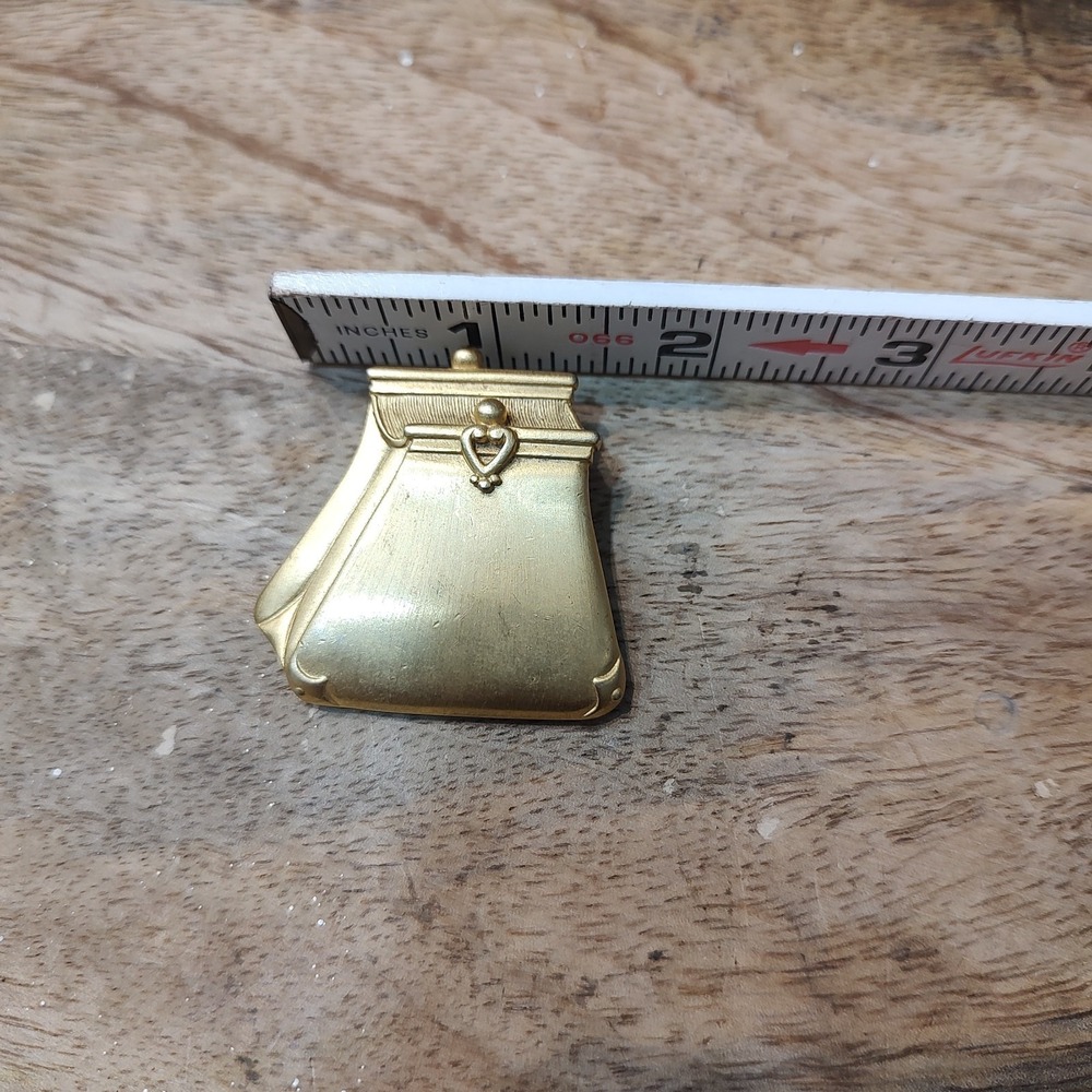 Vintage‎ TONA Purse 1990 Goldtone Signed Pin Brooch Whimsy Coquette Shopper - Picture 5 of 6